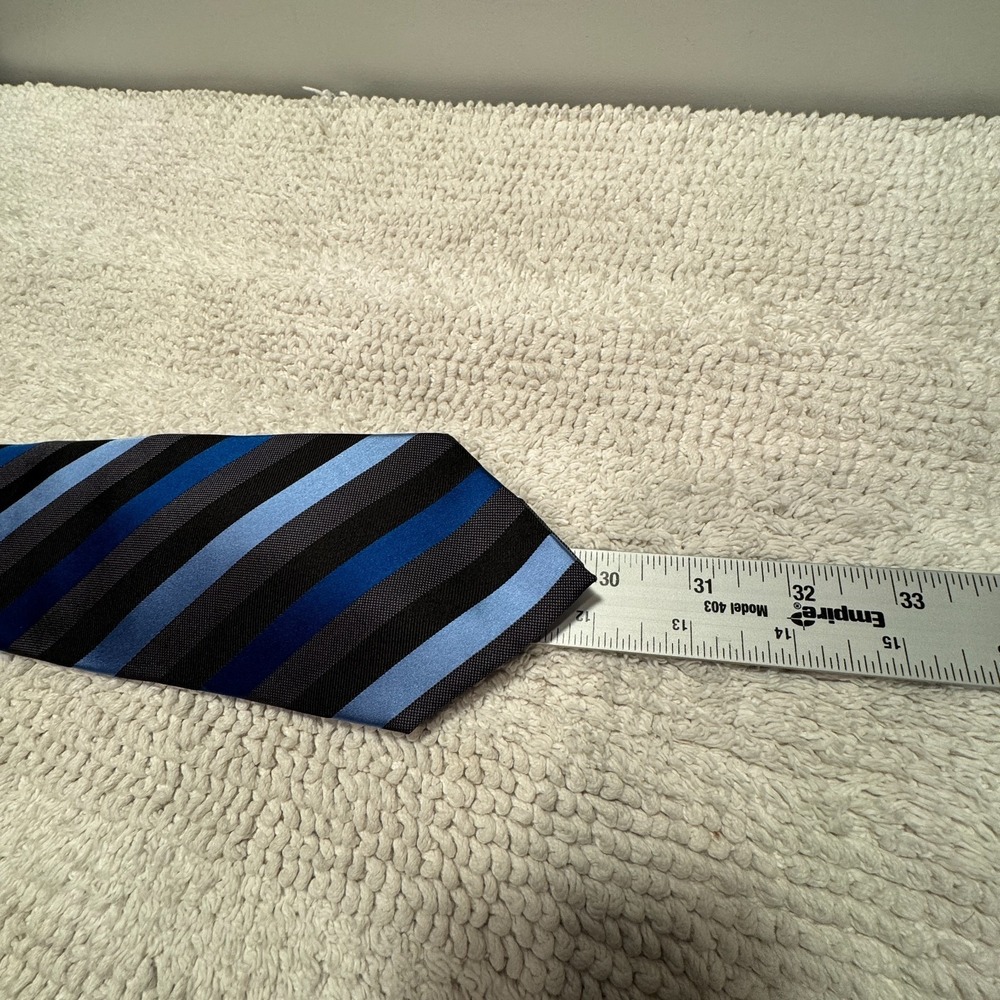 Express Tie Blue Black Diagonal Stripe 100% Silk Casual Old Money Necktie Casual - Picture 8 of 9